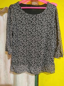 Vintage Printed U Neck Top