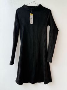 Black Ribbed Mock Neck Mini Dress