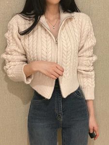 Cream Cable Knit Zip-Up Sweater