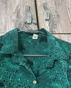 Vintage Emerald Green Patterned Blouse