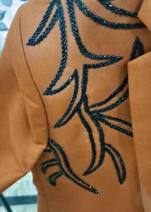 Unique Rust Blazer with Black Embellishments