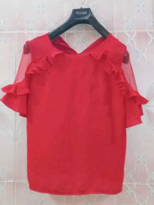 Beautiful Lacey Sleeves Red Blouson Top