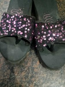 Sparkly Black Flip Flops