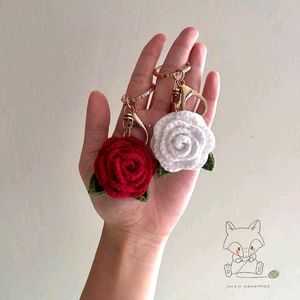 Crochet Rose Keychain Charm