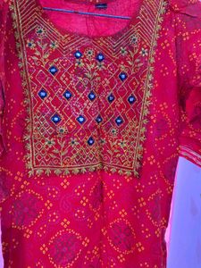 Red Embroidered Kurta Set
