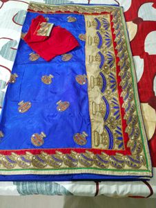 Royal Blue Sari With Stitch Blouse