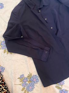 Wills Navy Blur Classic Shirt With Embroidery