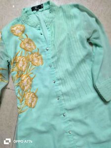 Pakistani Style Green Embroidered Tunic Top