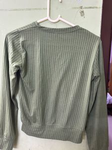 Olive Green Ribbed Long Sleeve Top