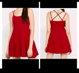 GINGER Women Solid Skater Dress with Criss-Cross