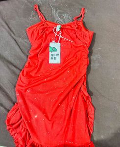 Red Glitter Ruffle Mini Dress