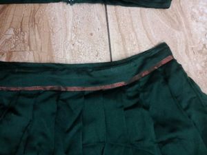Green Pattupavada With 2 Blouses