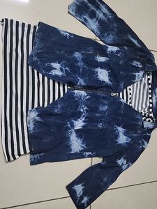 Denim Jacket Type Top With Stripped Inner