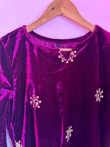 Purple Velvet Kurta Set