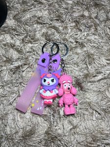 Pink Dog And Kuromi Cartoon Keychain (Offer)