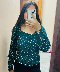 Green Polka Dot Full Sleeve Top