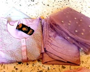 Chanderi Silk Embroidered Kurti Set ,net Duppatta