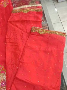 Red Embroidered Dress Material