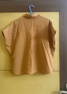Outryt Beige Boxy Casual Shirt With Pearl Buttons