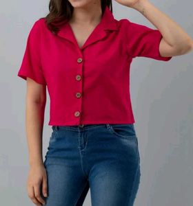 Pink Cropped Button-Down Top