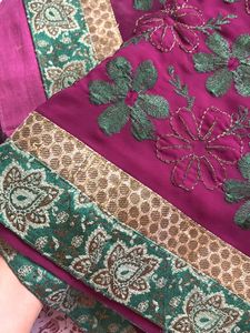 Floral Embroidered Purple Saree