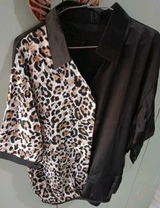 Animal Print Contrast Top