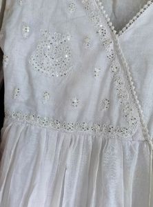 White Embroidered Chickenkari Kurta Set