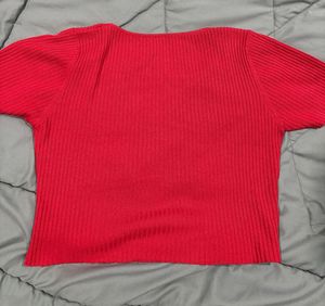 Red Ribbed Crop Top