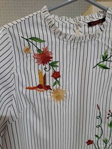 Striped Floral Embroidered Top