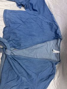 Cute Blue Tie-Front Top