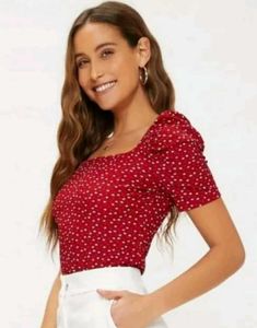 Red Polka Dot Puff Sleeve Top
