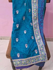 Jacquard Peacock Blue Saree