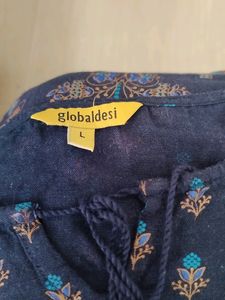 Global Desi Blue Printed Nyraa Cut Suit- Size L