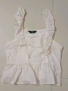 Max White Eyelet Ruffle Top