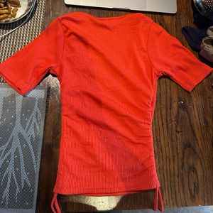 Red Ribbed Wrap Top