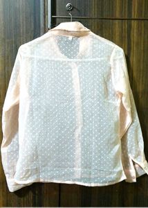 Peach Polka Dot Sheer Button-Up