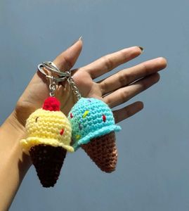 Crochet Ice Cream Cone Keychain Set