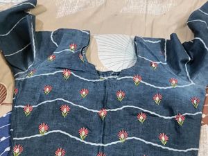 Blue Embroidered Kurti with Dupatta