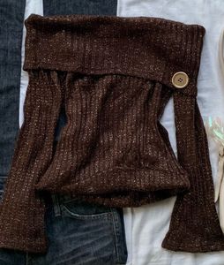 Brown Off-shoulder Knit