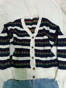 Floral Embroidered Knit Cardigan