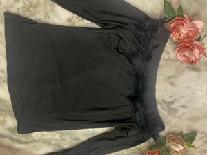 Black Feather Trim Top