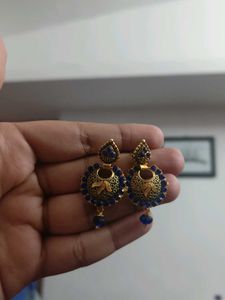 Golden Earrings With Blue Stones✨💙
