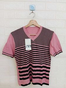 Pink Striped V-Neck Top