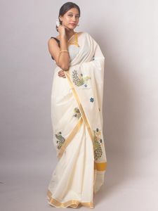 Not used Kerala Saree with Peacock Embroidery