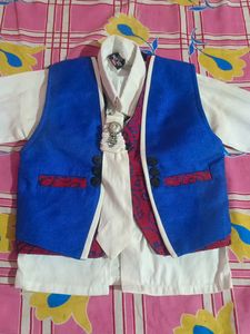 Kids White Shirt With Coat, Tie And Brooch