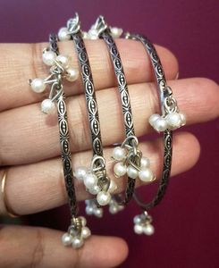 Pearl Silver Bangles - Set of 4
