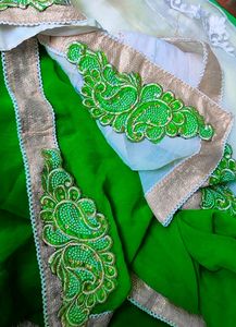 Green and Cream Patchwork Saree🌸💕
