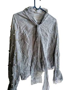 See-through Fashion Crop Top Pearl Blouson Grey