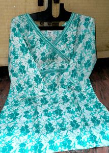 Floral Print Wrap Top - Teal &amp; White