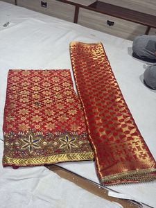 Red &amp; Gold Dress Material
